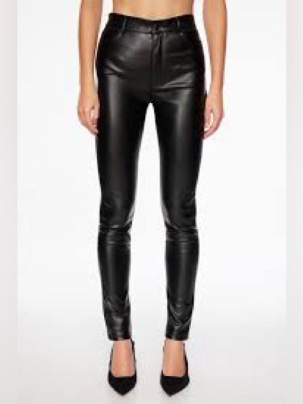 ⭐️NWT DYNAMITE ‘KATE’ Sleek Black Faux-Leather Straight/Skinny Pants Urban Mob